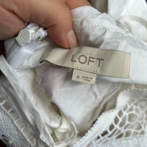 LOFT WHITE CROCHET LINEN SHIFT DRESS - Picture 3 of 4